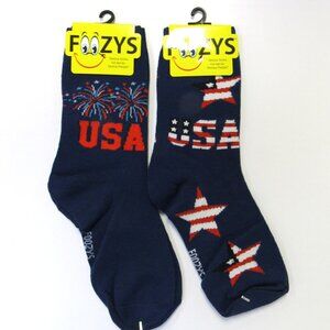 2 Pairs Foozys Patriotic Red,White & Blue USA Print Women's Ladies Socks